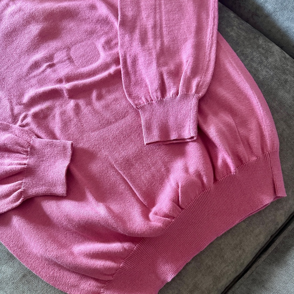 Vintage NICOLE SUMMERS 100% Cotton Pink Back Zip Mock Neck Turtleneck Sweater S - Picture 4 of 10